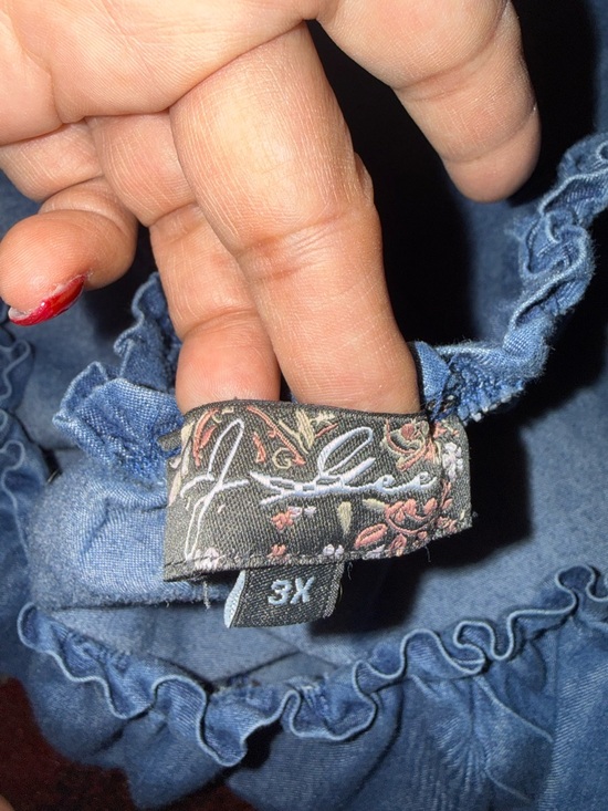 Embroidered Off-Shoulder Chambray Tunic Top - Blue 3X - Picture 6 of 7